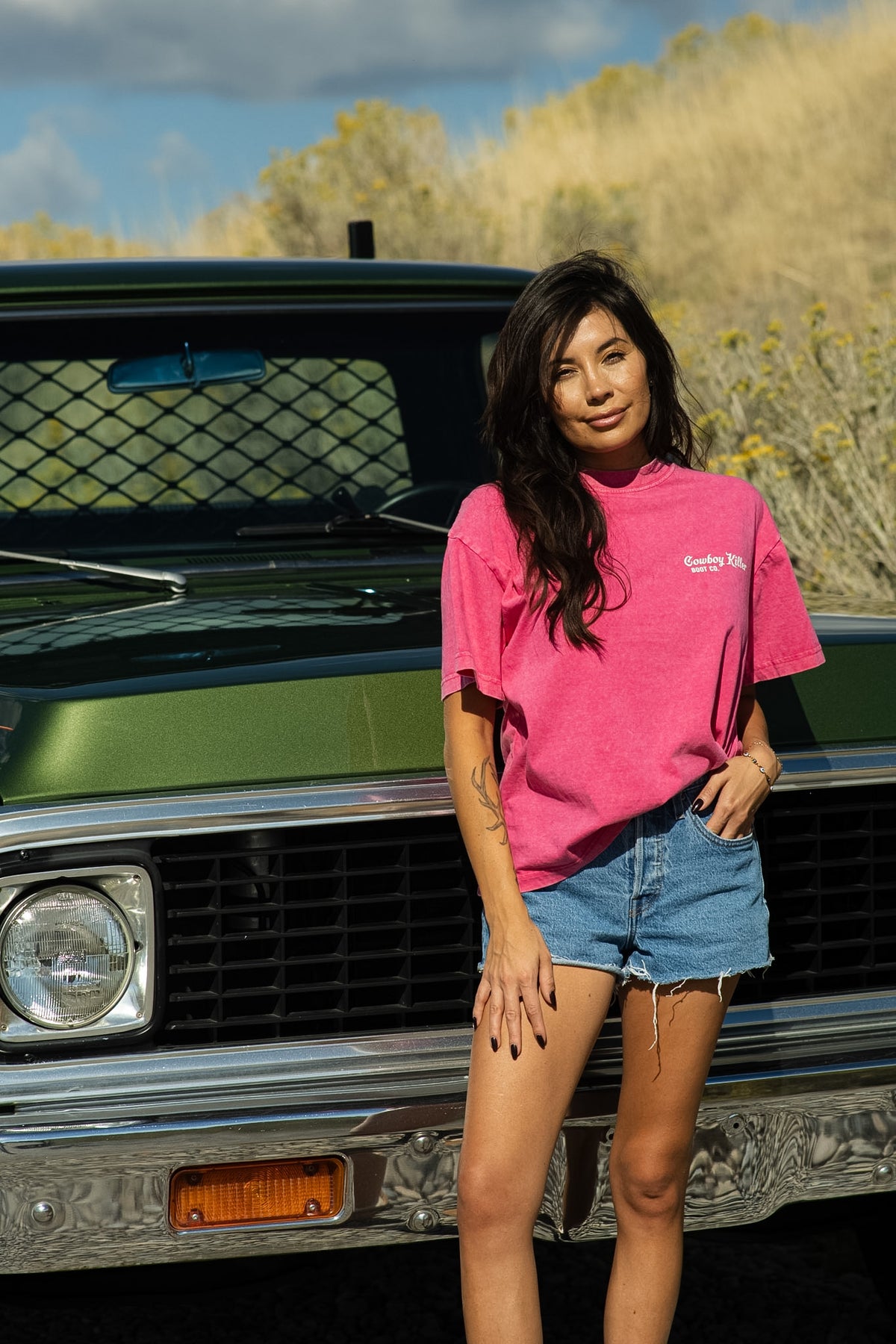 CK Tee-Tall Cowgirl-Neon Rose